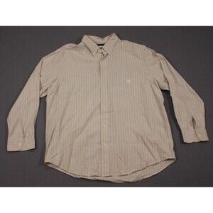 CHAPS Shirt Mens  Brown Striped Long Sleeve Button Up Cotton Sz XL